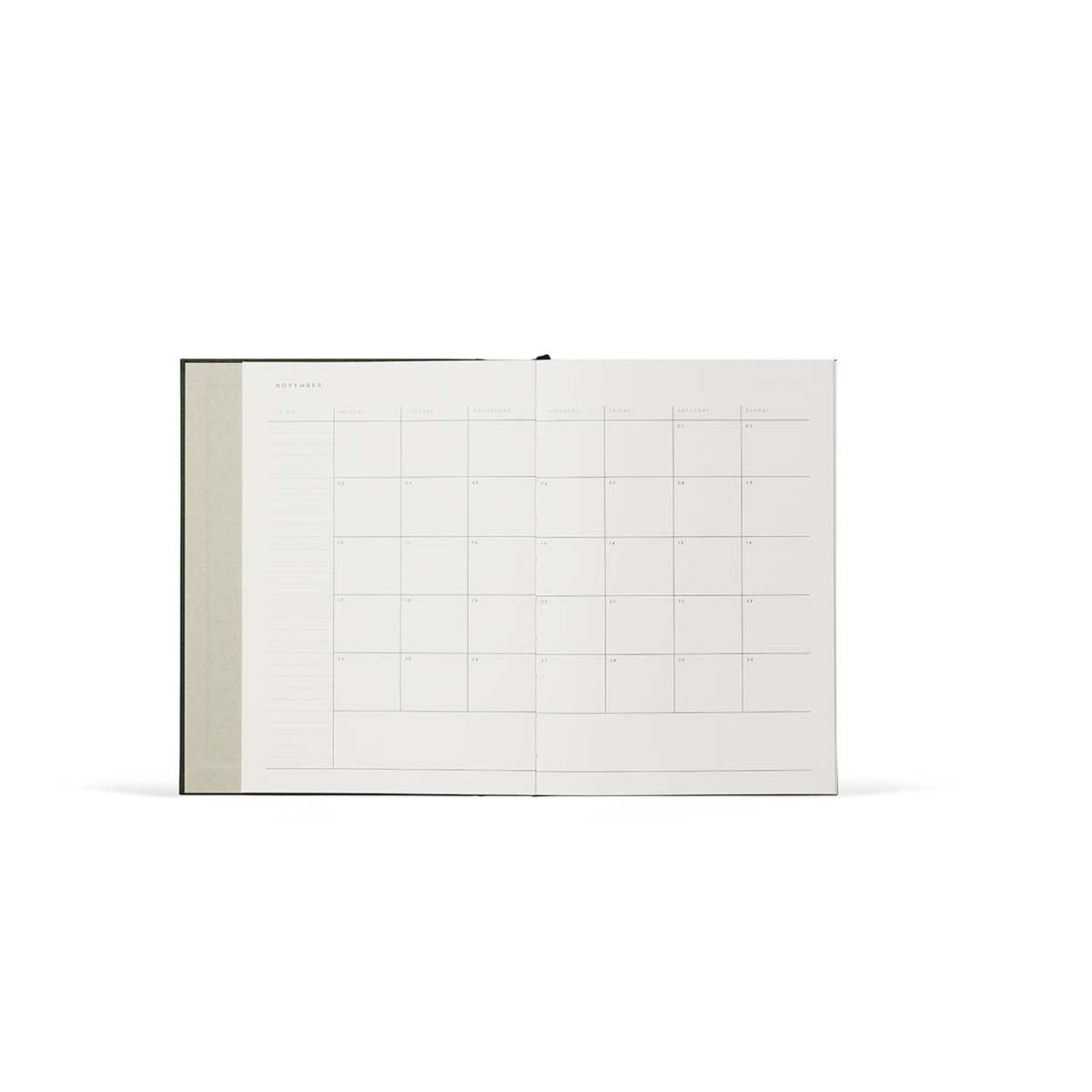 ALVA Annual Journal 2027, A5 Flat Lay Binding - Dark Green – styled foto