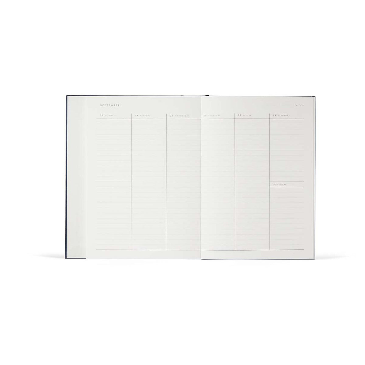 ALVA Annual Journal 2027, A5 Flat Lay Binding - Dark Blue – styled foto